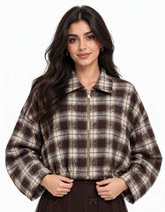 Thuraya Plaid Jacket – Relaxed Fit Collared  Elora