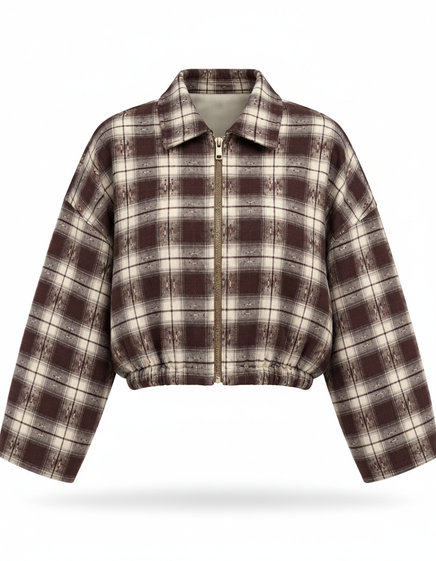 Thuraya Plaid Jacket – Relaxed Fit Collared  Elora