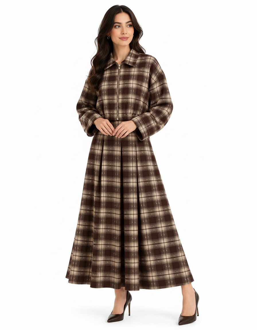 Thuraya Plaid Jacket – Relaxed Fit Collared  Elora