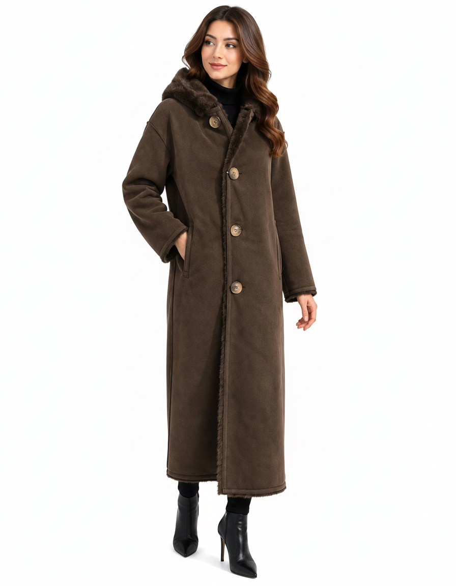 Nagham Everyday Midi Jacket – Button-Front Hooded  Elora