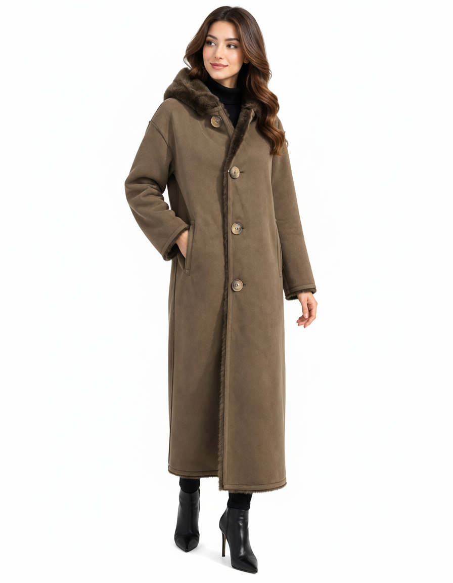 Nagham Everyday Midi Jacket – Button-Front Hooded  Elora