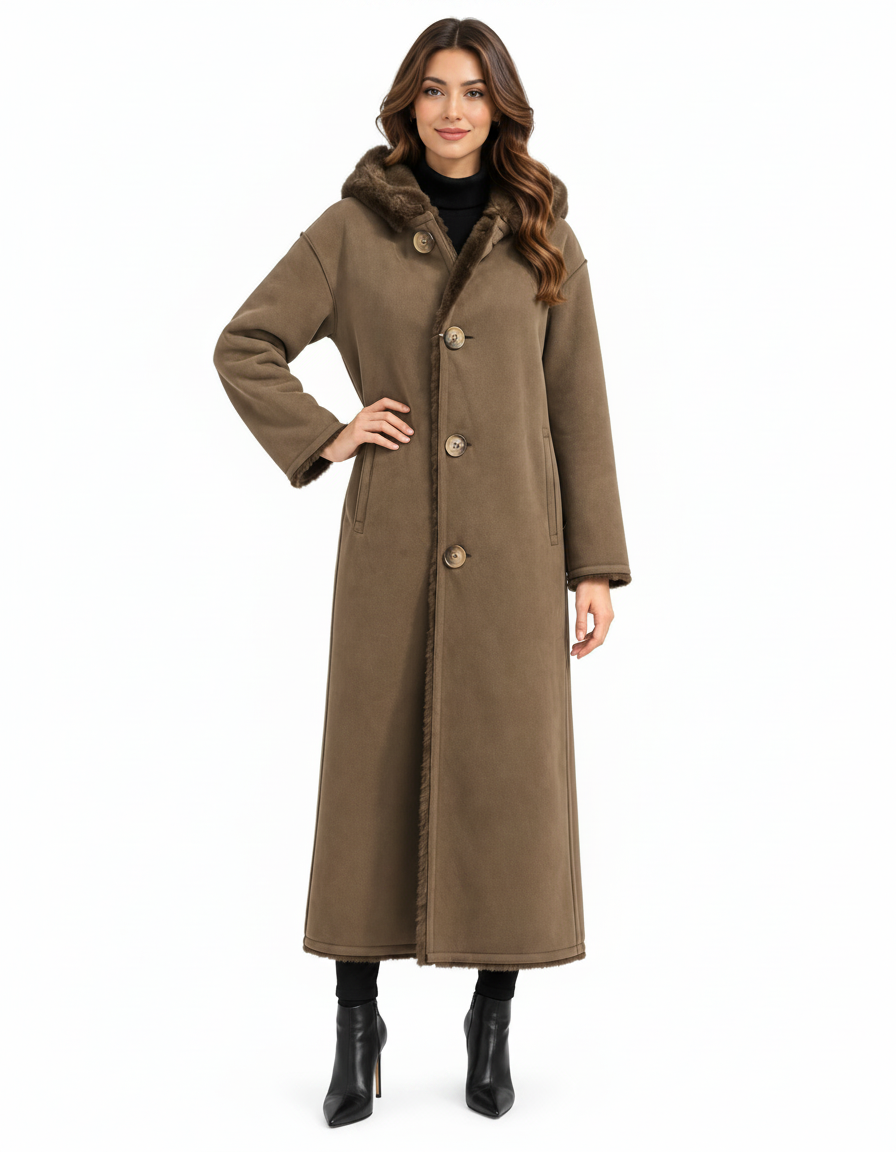 Nagham Everyday Midi Jacket – Button-Front Hooded  Elora