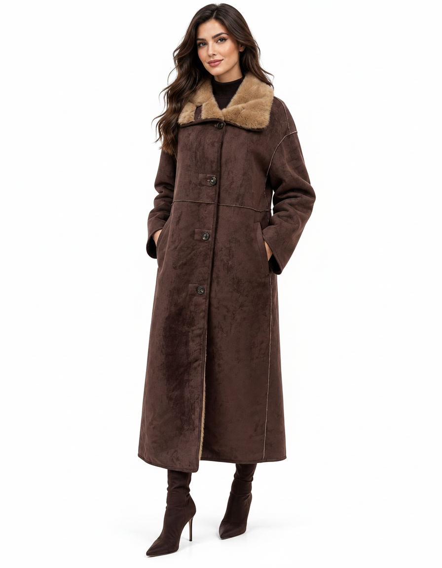 Nahed Everyday Maxi Jacket – Button-Front High Neck  Elora