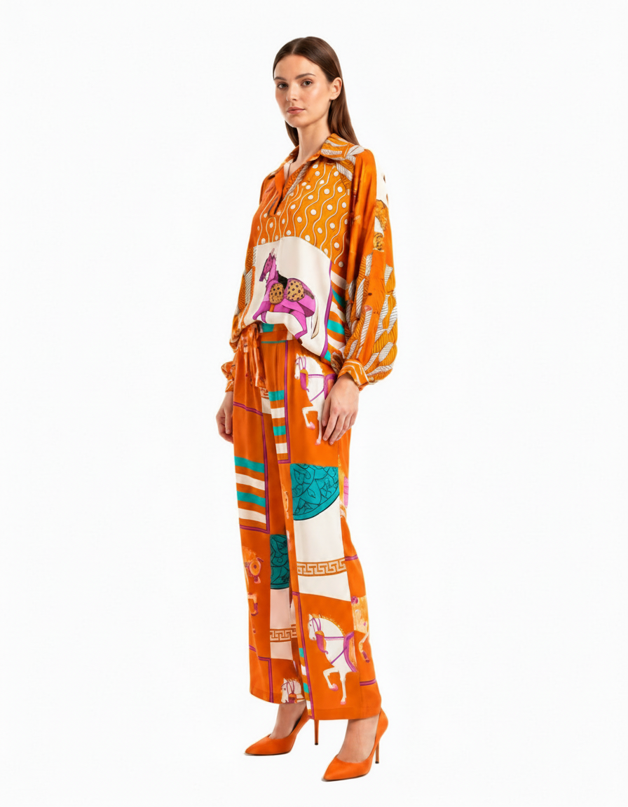 Nabila Animal Print Co-ord Set – Pull-On Collared  Elora