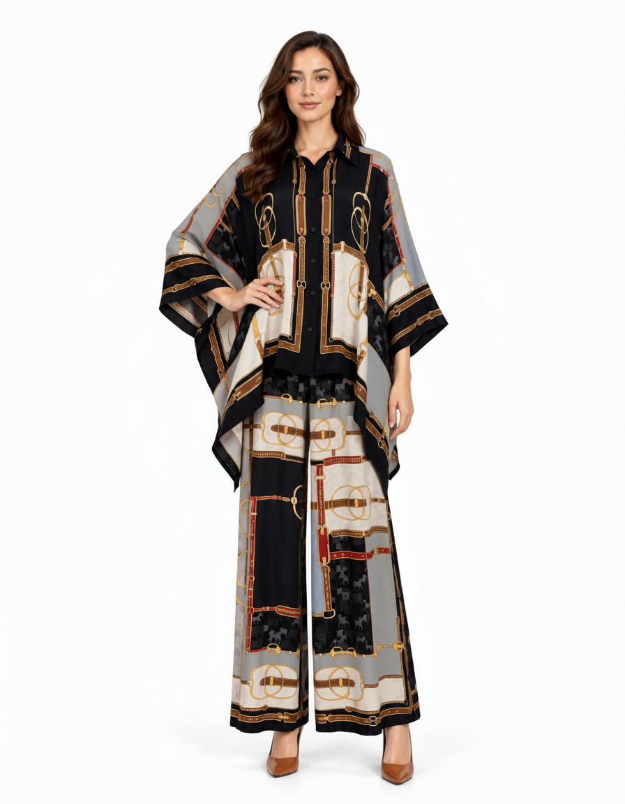 Nawar Geometric Co-ord Set – Button-Front Collared  Elora