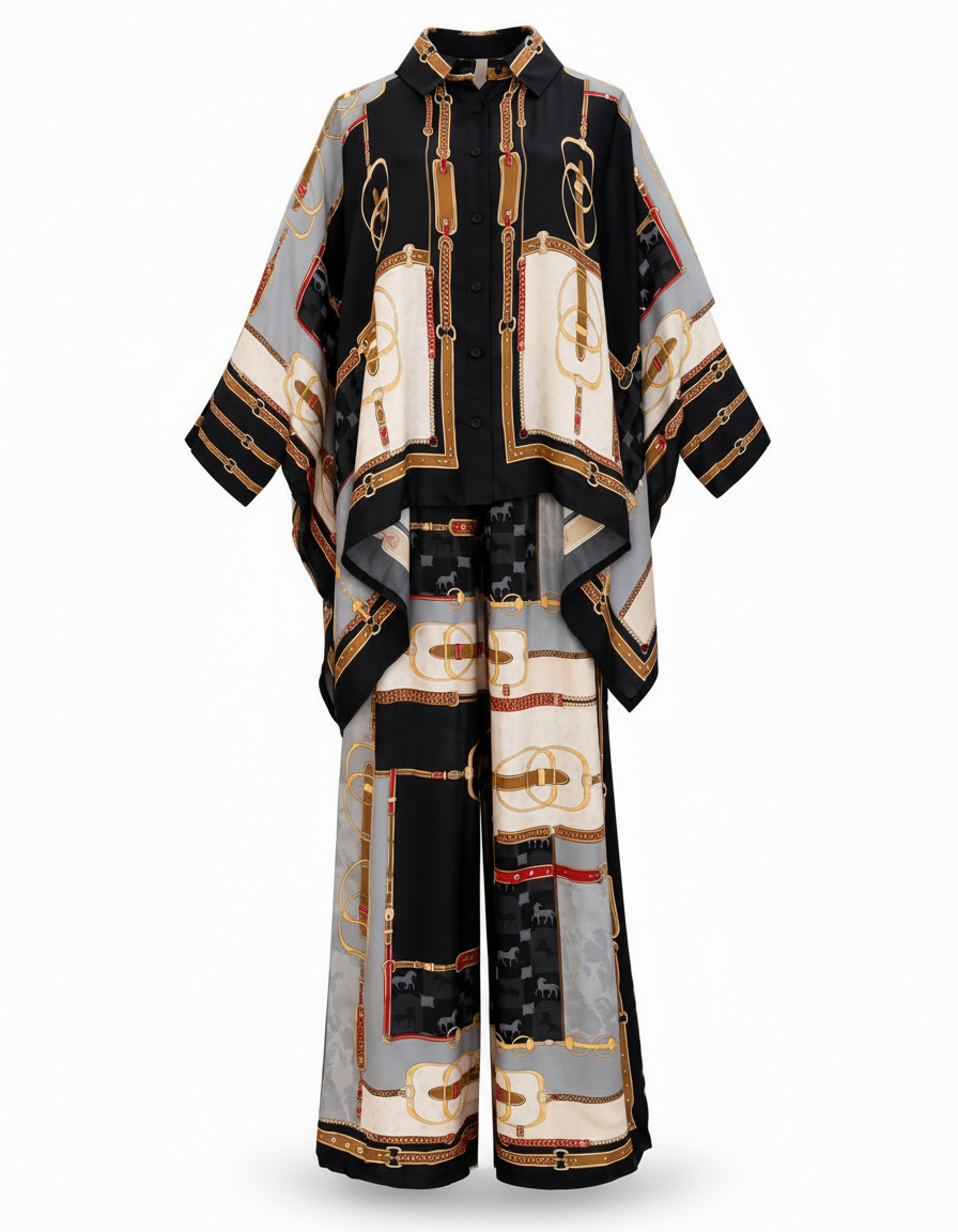 Nawar Geometric Co-ord Set – Button-Front Collared  Elora