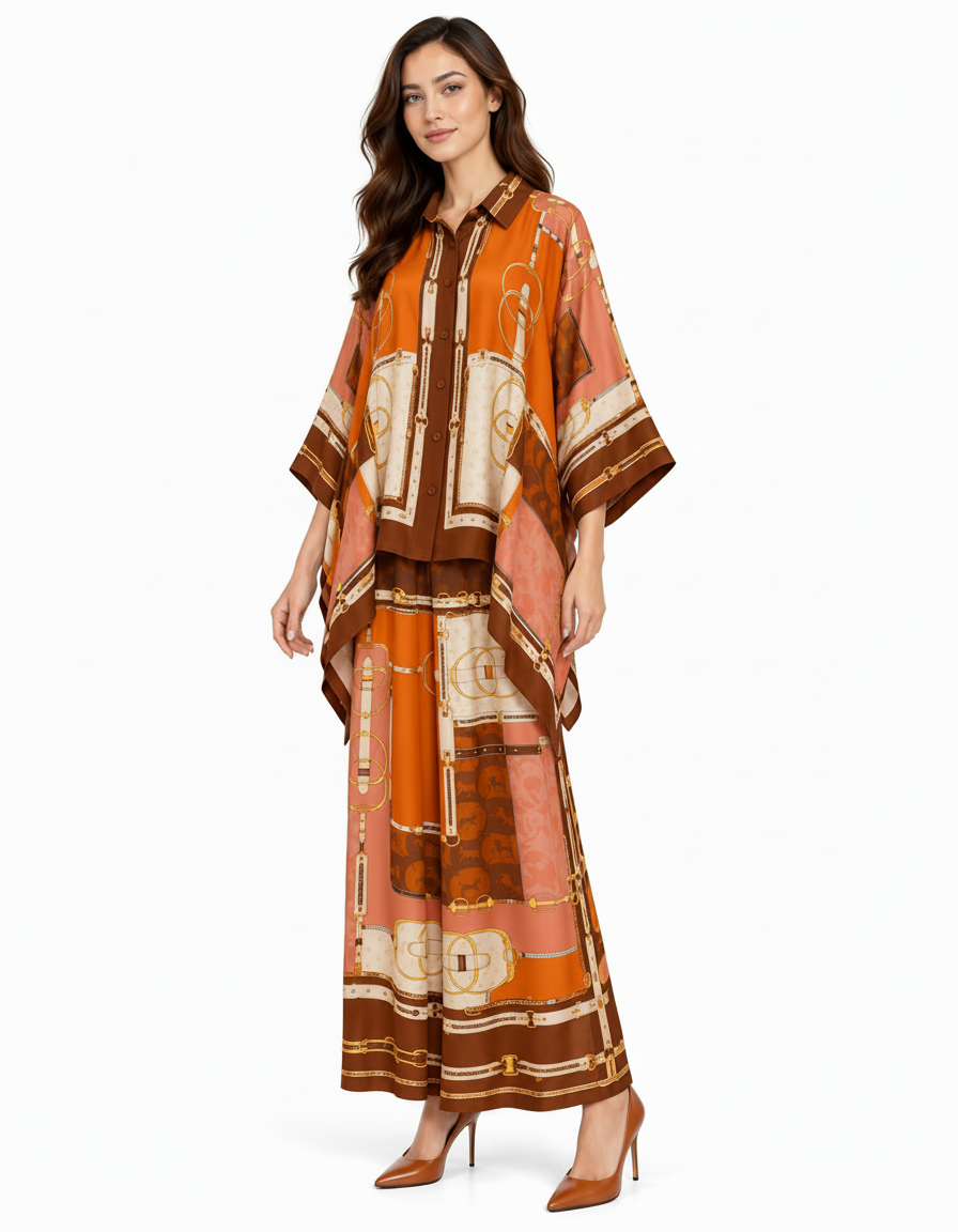Nawar Geometric Co-ord Set – Button-Front Collared  Elora