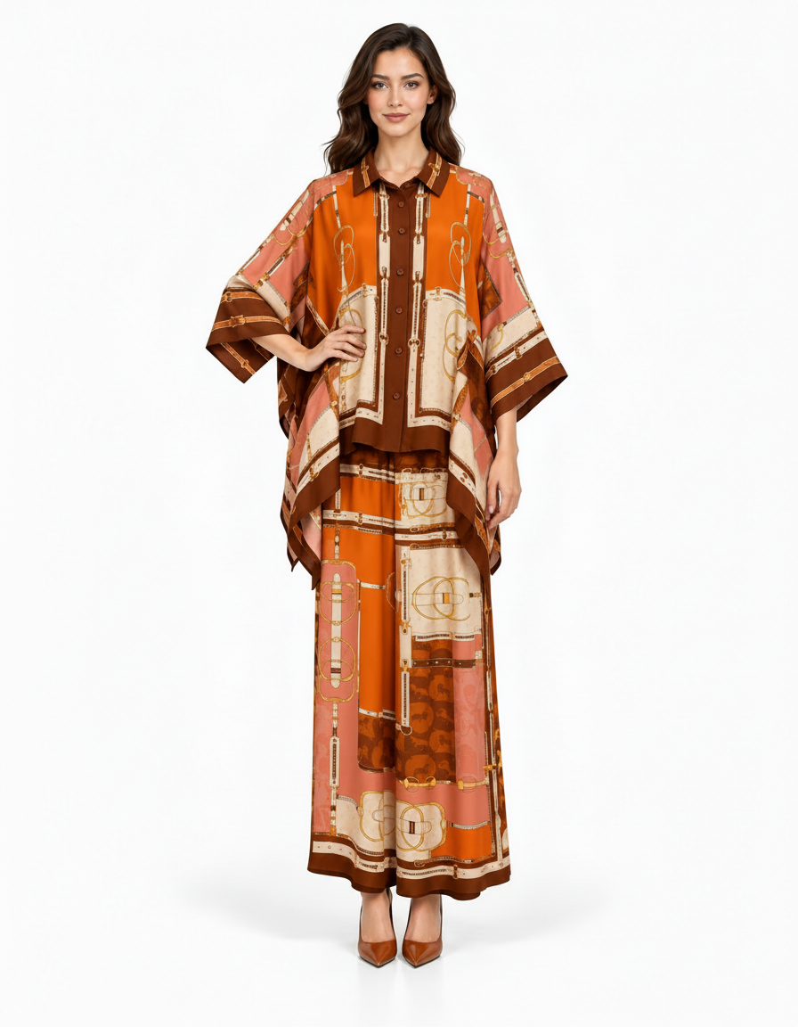 Nawar Geometric Co-ord Set – Button-Front Collared  Elora