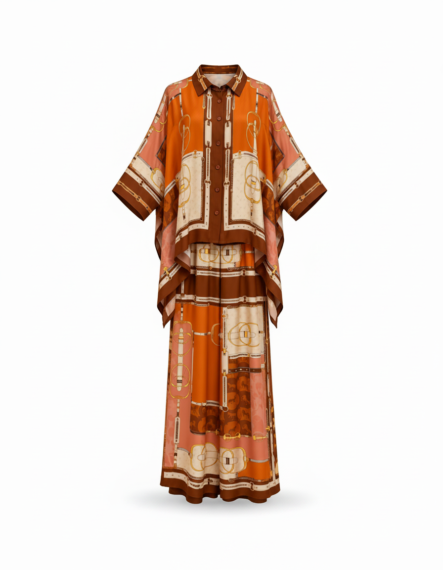 Nawar Geometric Co-ord Set – Button-Front Collared  Elora