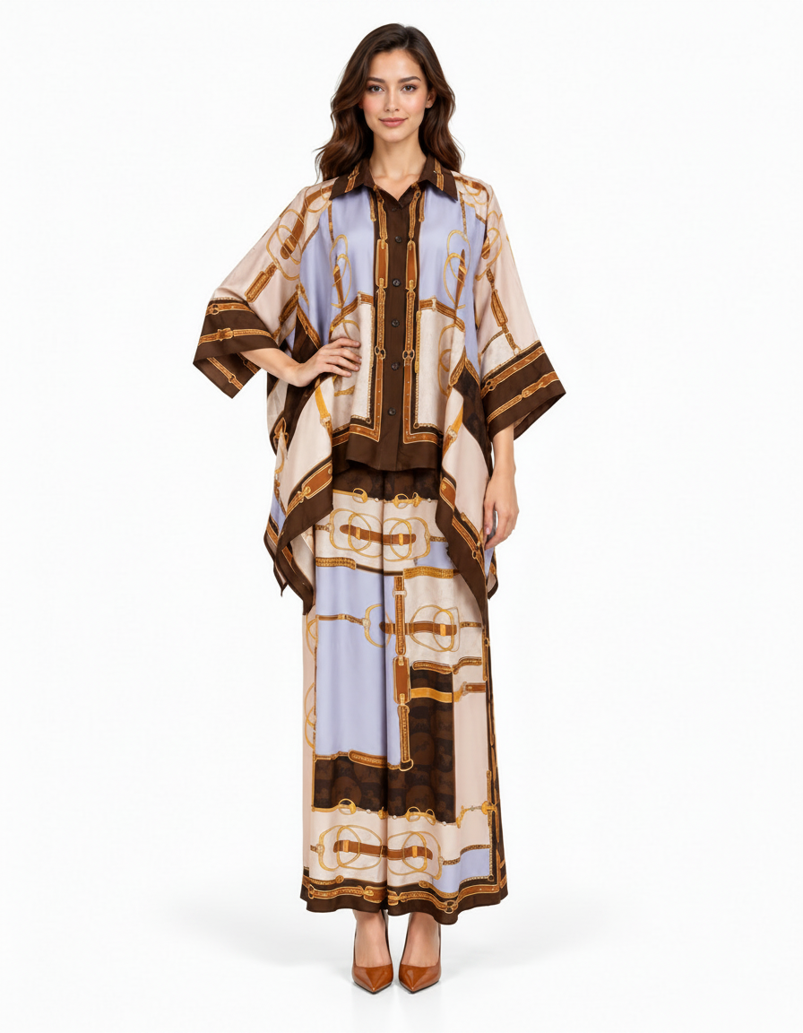 Nawar Geometric Co-ord Set – Button-Front Collared  Elora