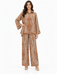 Nibal Abstract Co-ord Set – Button-Front Collared  Elora