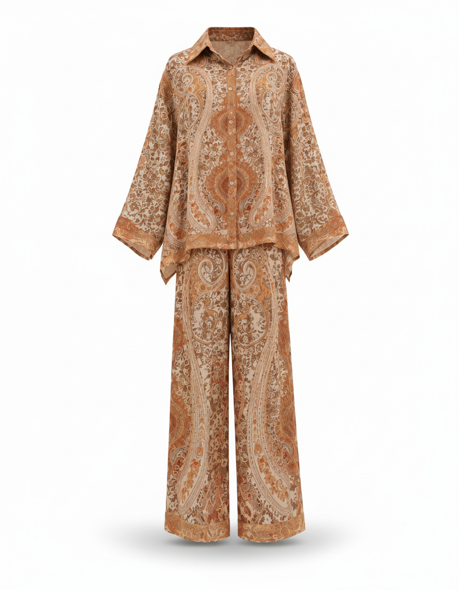Nibal Abstract Co-ord Set – Button-Front Collared  Elora