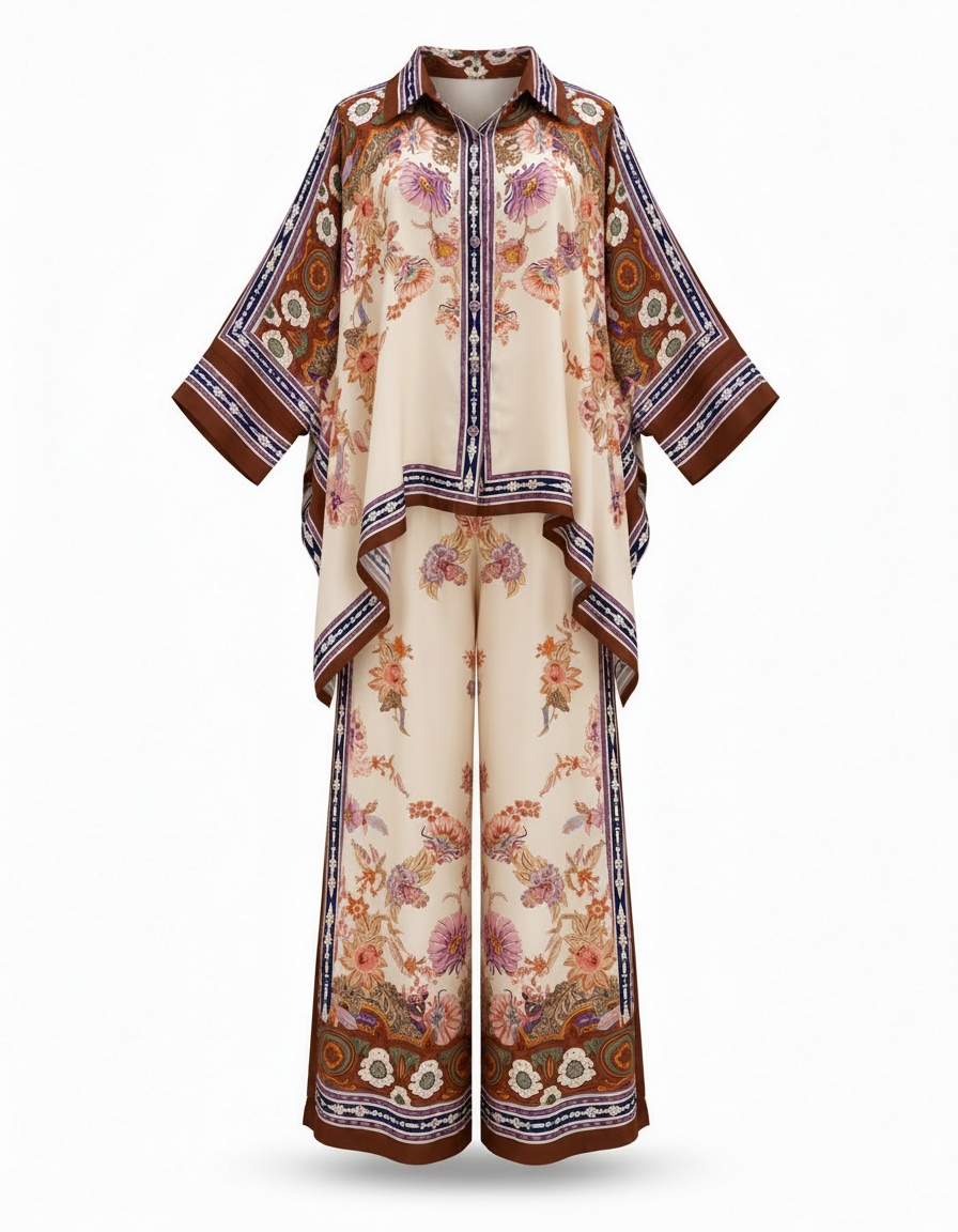 Nihal Abstract Co-ord Set – Button-Front Collared  Elora