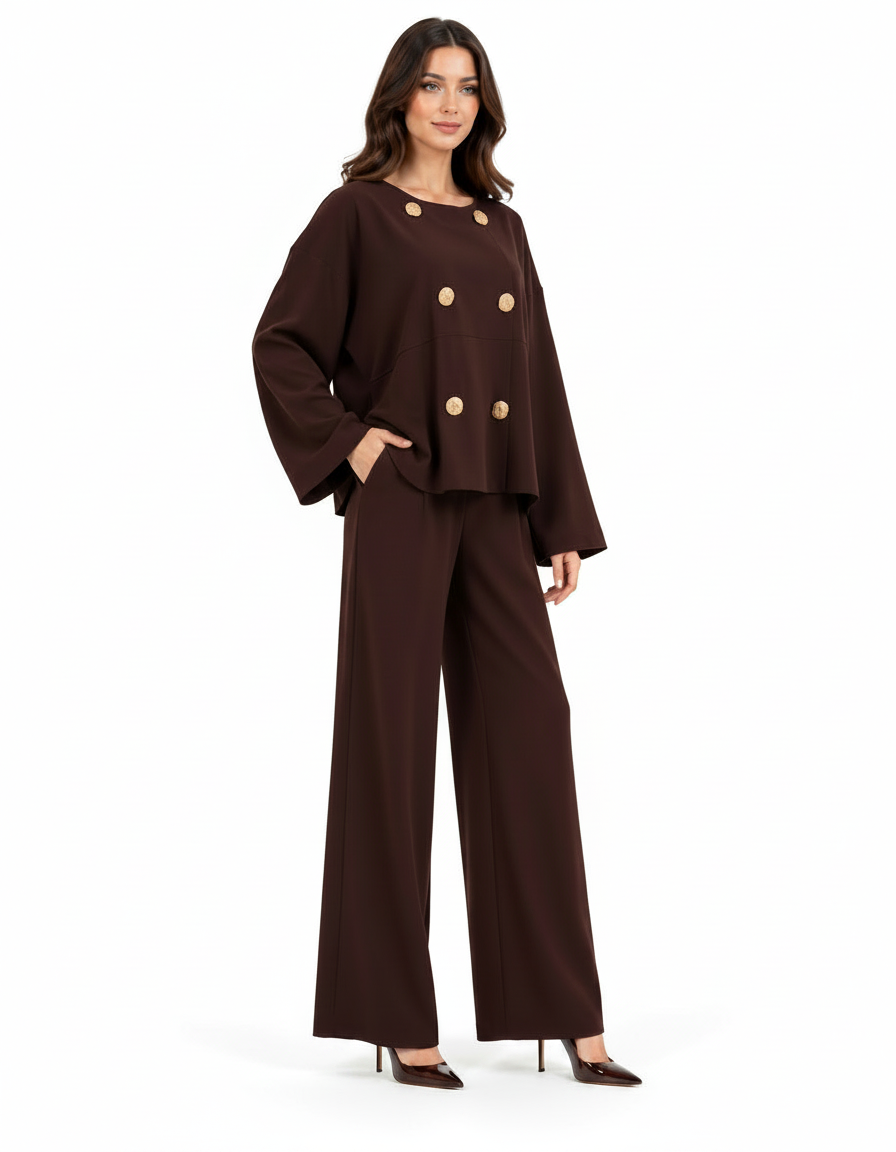 Aroub Viscose Maxi Co-ord Set – Relaxed Fit V-Neck  Elora