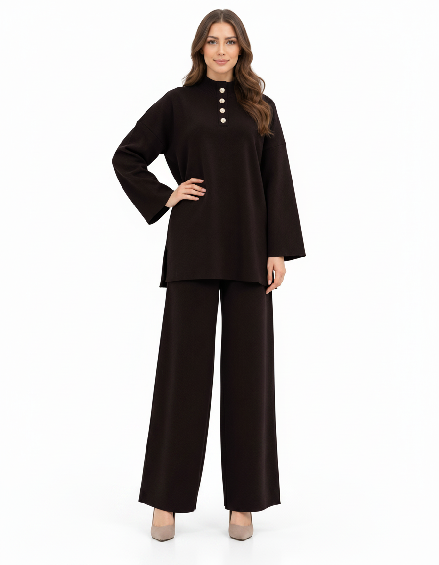 Assil Viscose Co-ord Set – Button-Front Long Sleeve  Elora