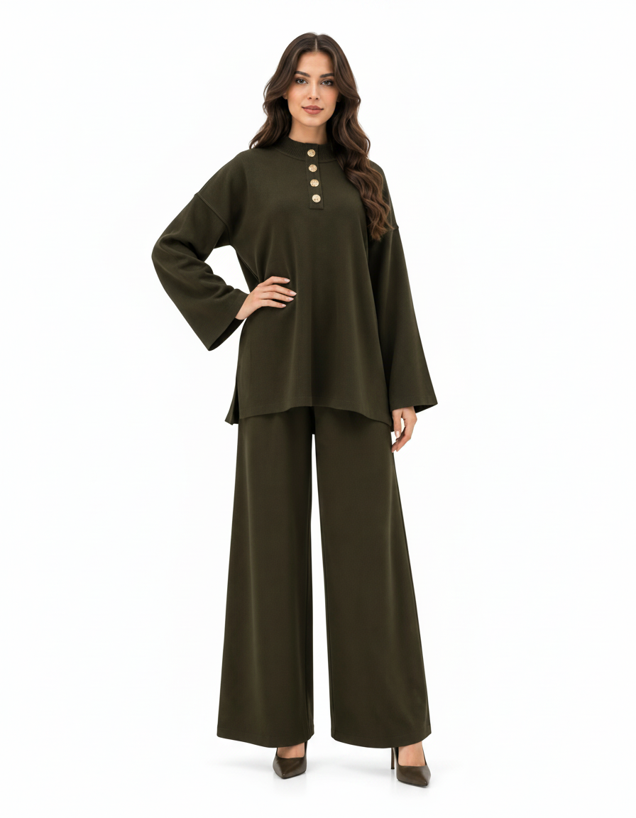 Assil Viscose Co-ord Set – Button-Front Long Sleeve  Elora
