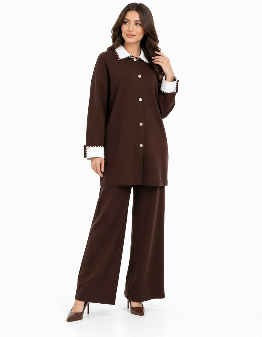 Hawra Viscose Co-ord Set – Button-Front Collared  Elora