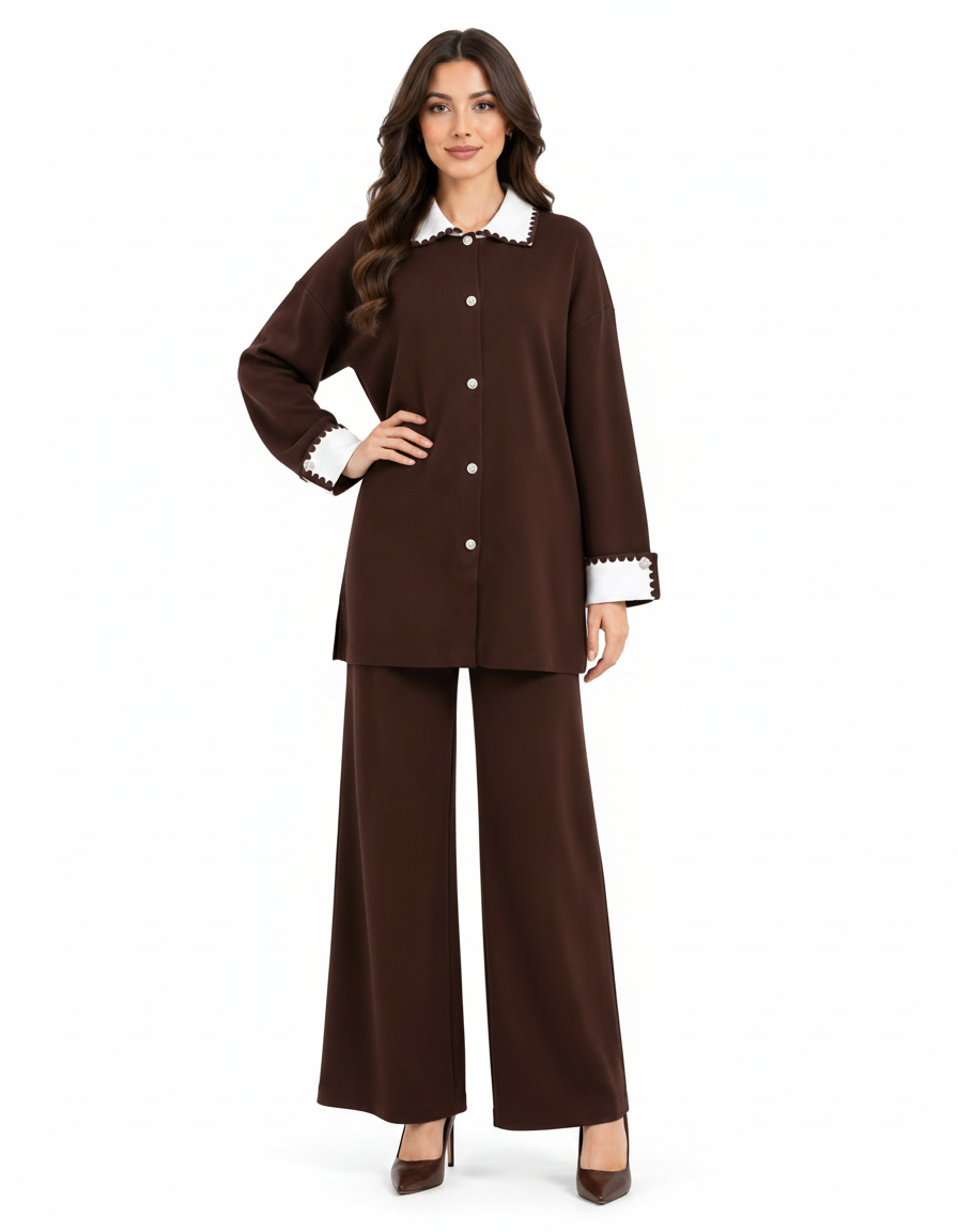 Hawra Viscose Co-ord Set – Button-Front Collared  Elora