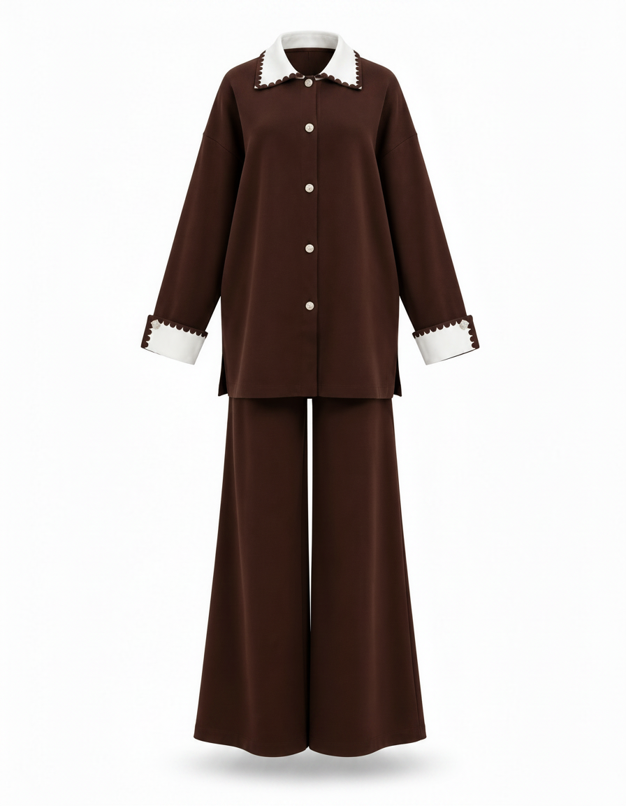 Hawra Viscose Co-ord Set – Button-Front Collared  Elora