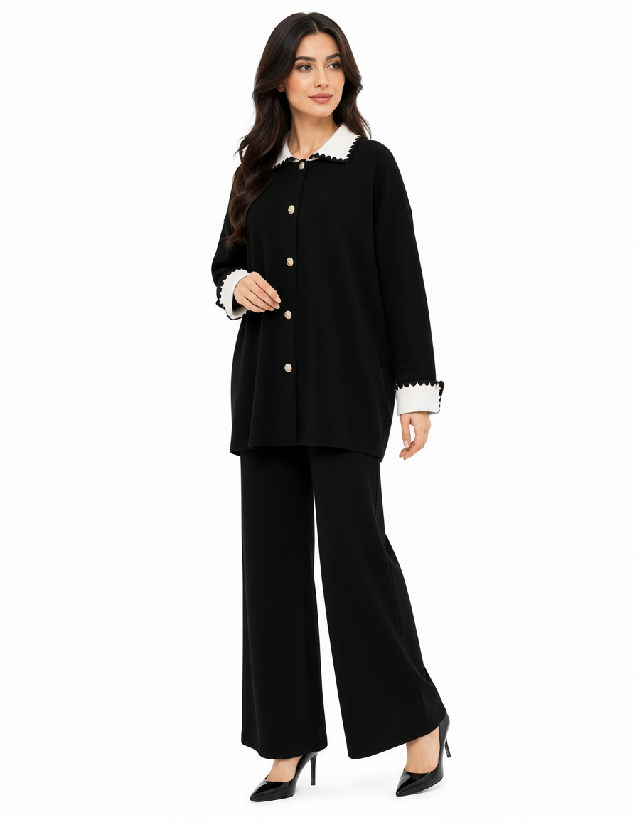 Hawra Viscose Co-ord Set – Button-Front Collared  Elora