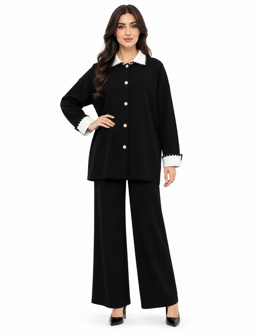 Hawra Viscose Co-ord Set – Button-Front Collared  Elora