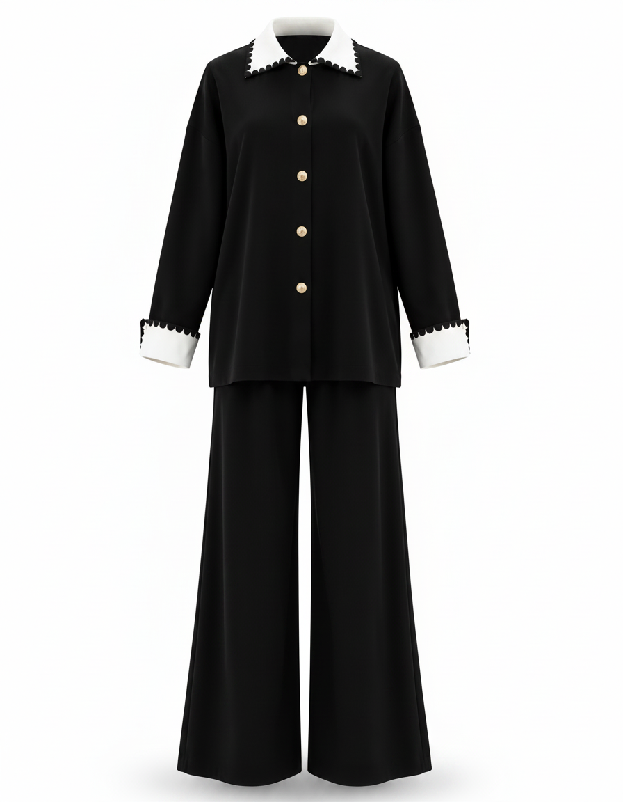 Hawra Viscose Co-ord Set – Button-Front Collared  Elora