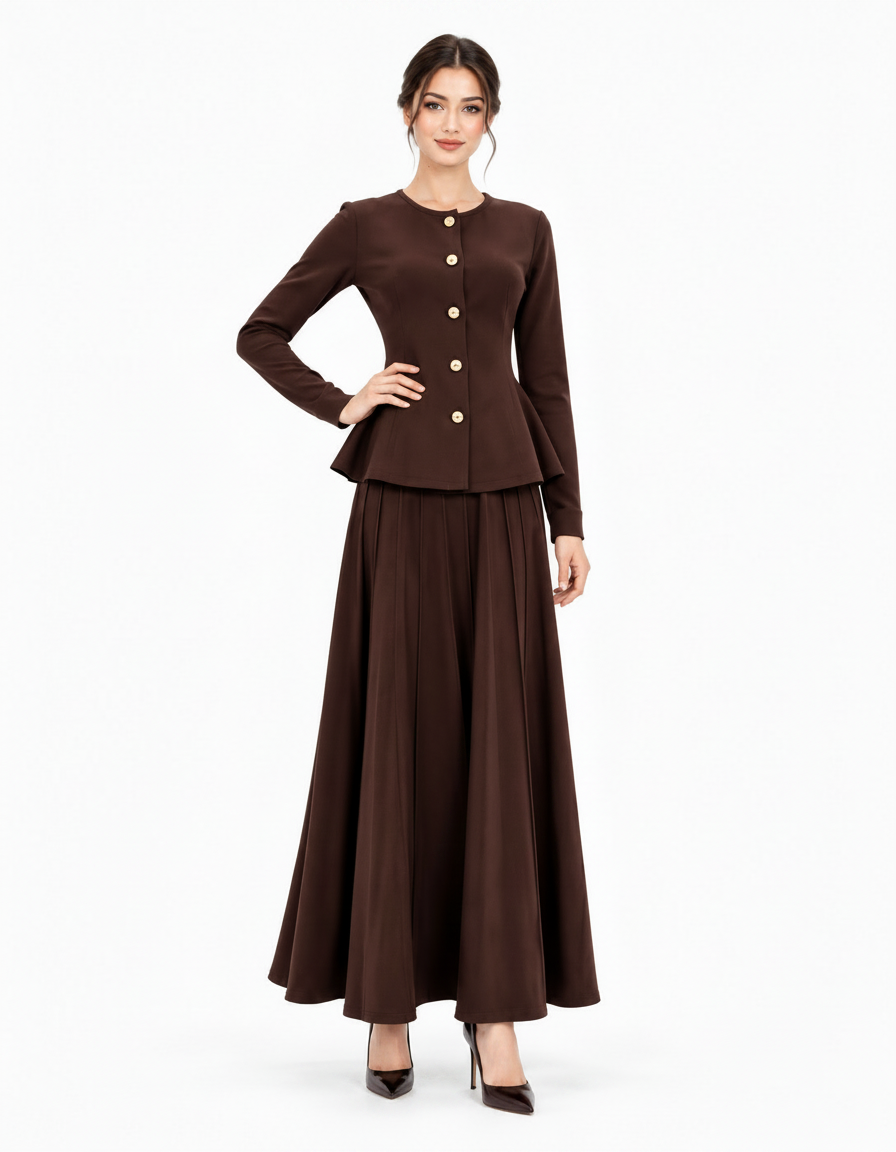 Ikram Viscose Co-ord Set – Button-Front Long Sleeve  Elora