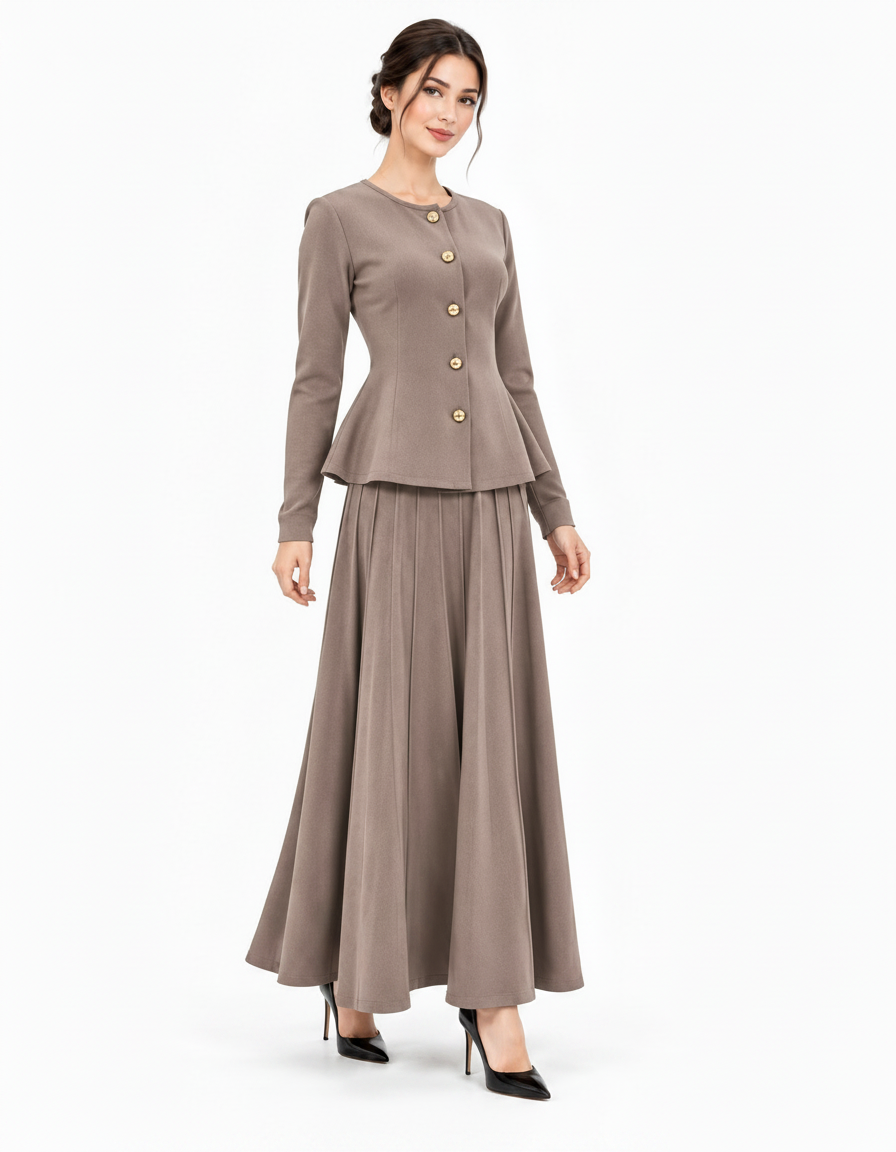 Ikram Viscose Co-ord Set – Button-Front Long Sleeve  Elora