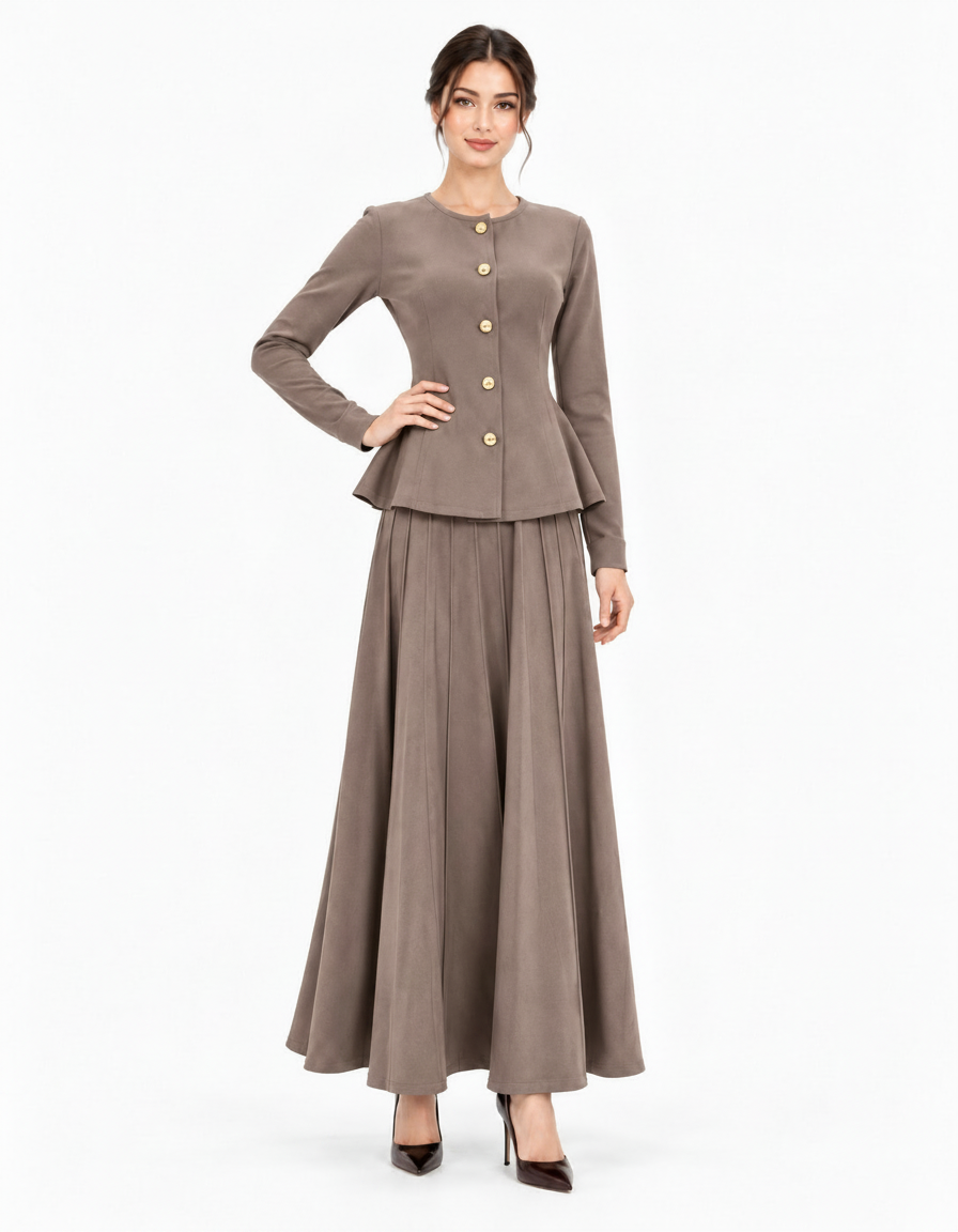 Ikram Viscose Co-ord Set – Button-Front Long Sleeve  Elora