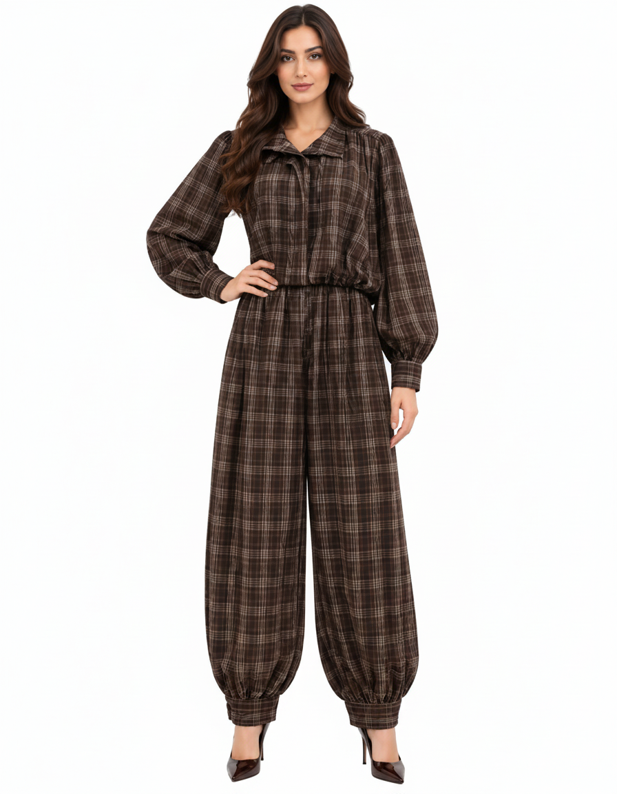Ward Plaid Cropped Co-ord Set – Button-Front Long Sleeve  Elora