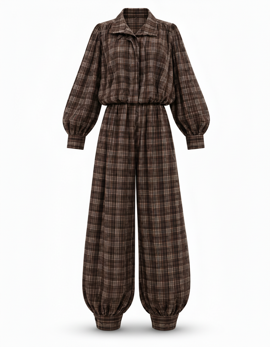 Ward Plaid Cropped Co-ord Set – Button-Front Long Sleeve  Elora