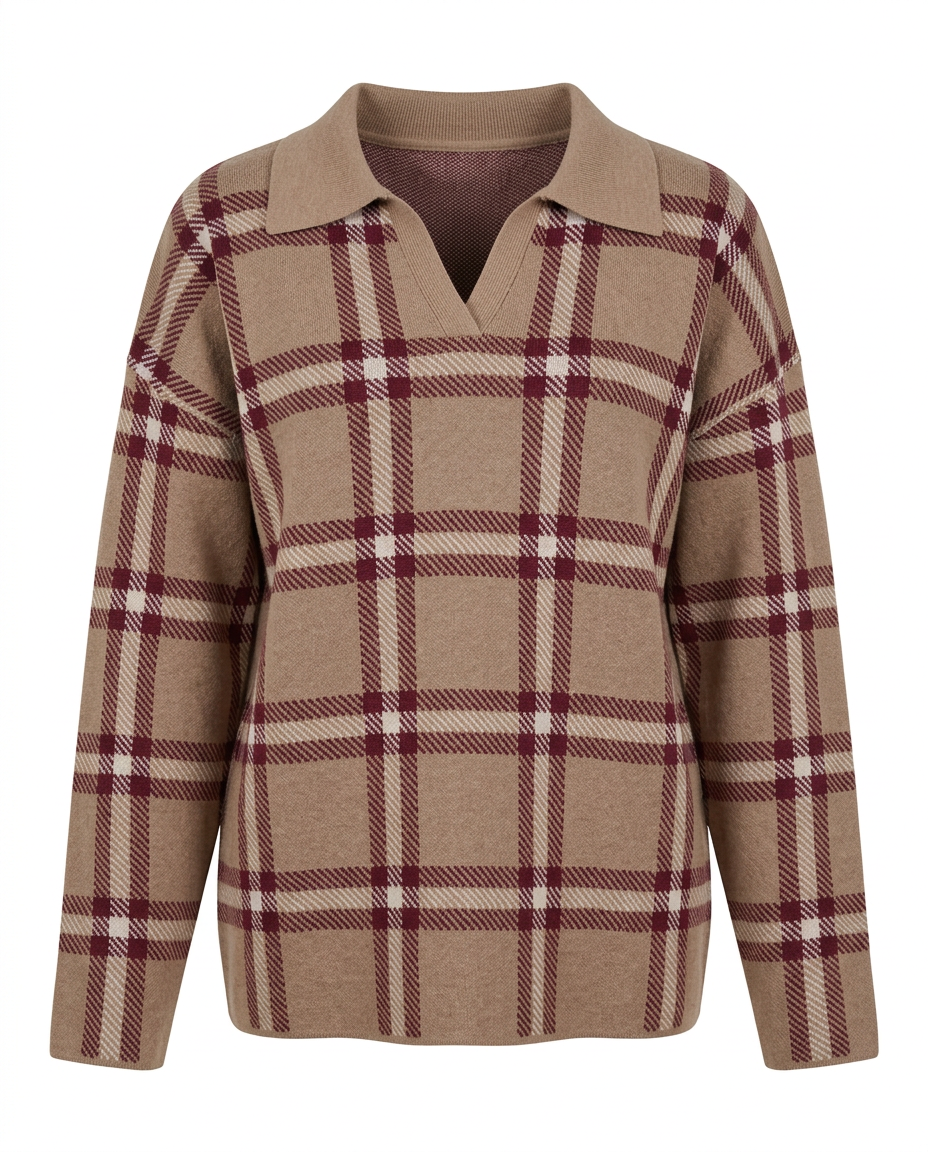 Rayan Plaid Blouse – Pull-On Collared  Elora