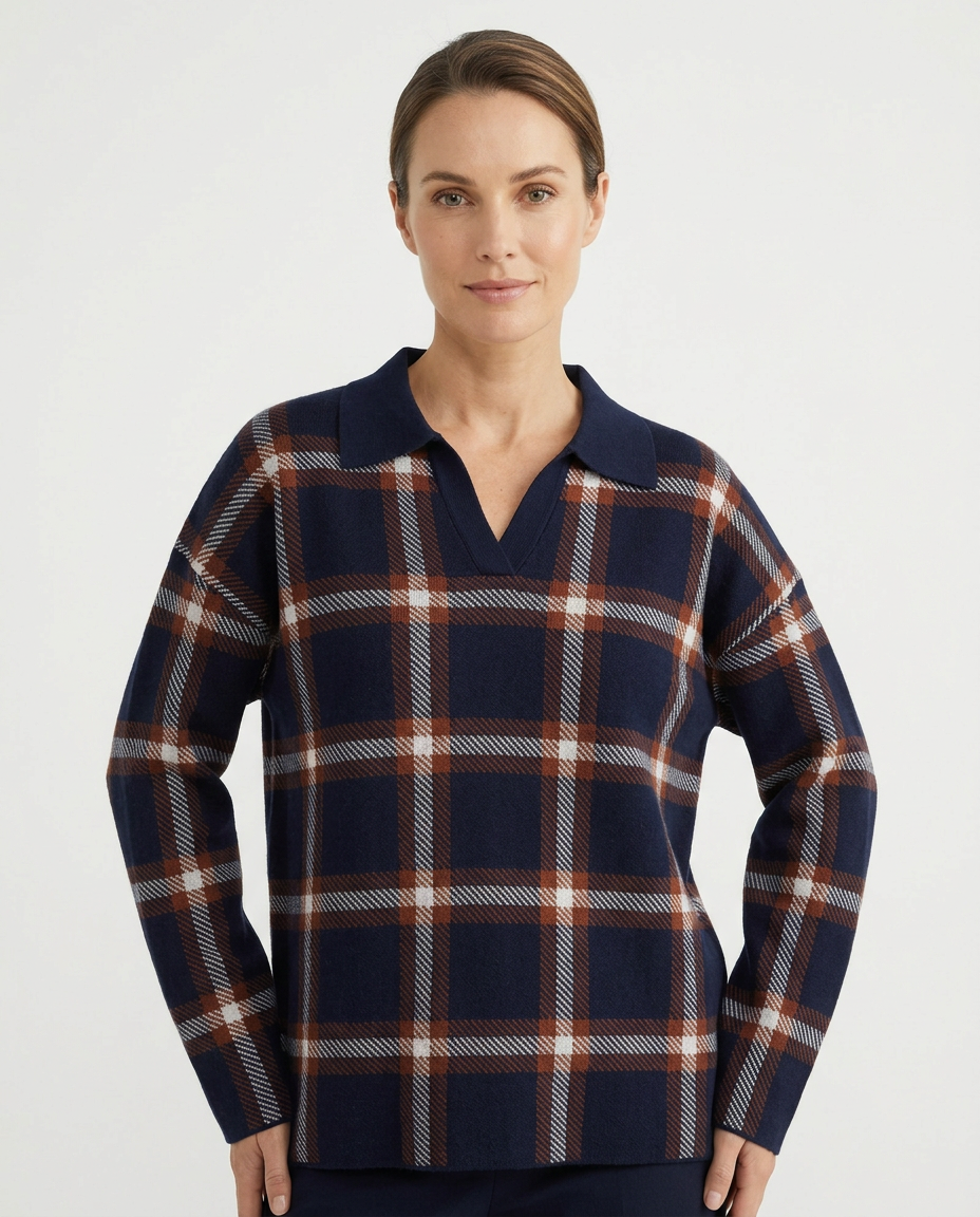 Rayan Plaid Blouse – Pull-On Collared  Elora