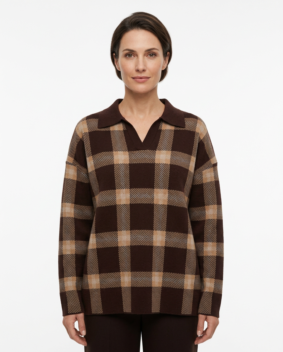 Rayan Plaid Blouse – Pull-On Collared  Elora