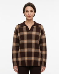 Rayan Plaid Blouse – Pull-On Collared  Elora