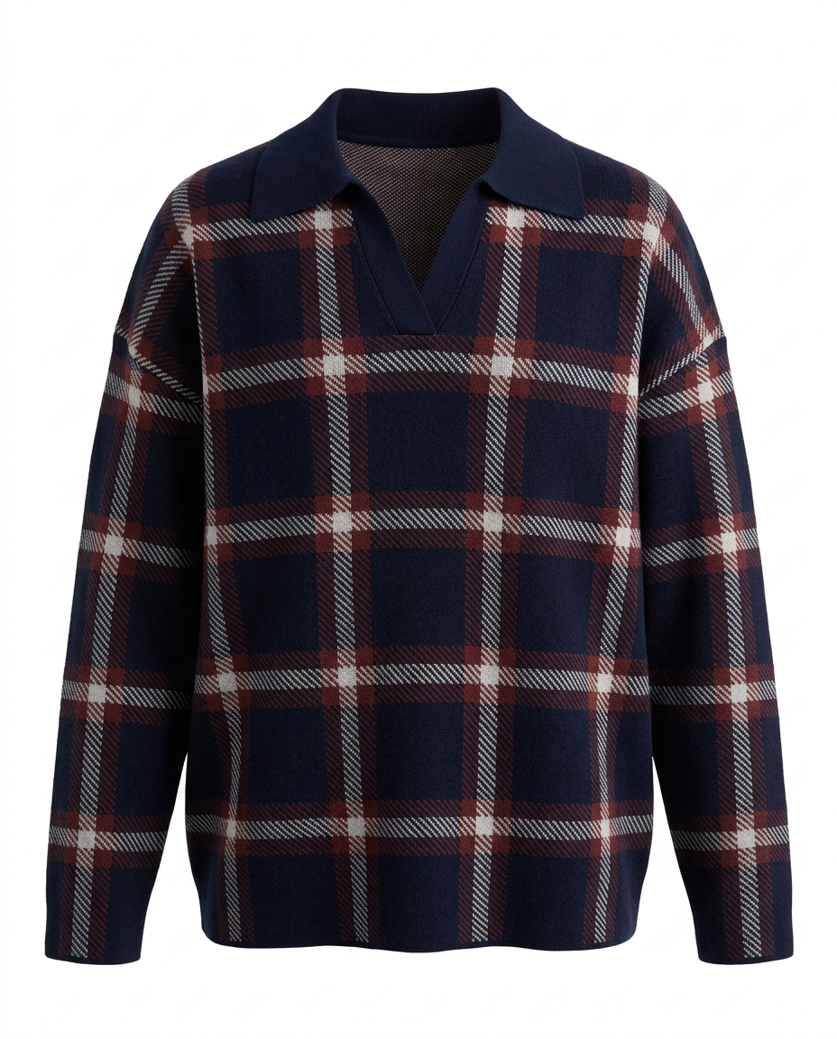 Rayan Plaid Blouse – Pull-On Collared  Elora