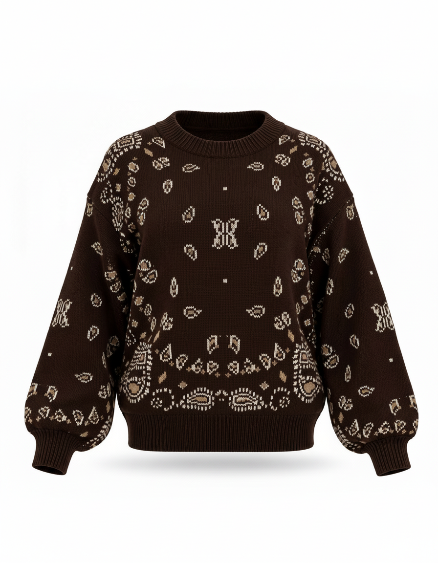 Shadha Geometric Blouse – Pull-On Long Sleeve  Elora