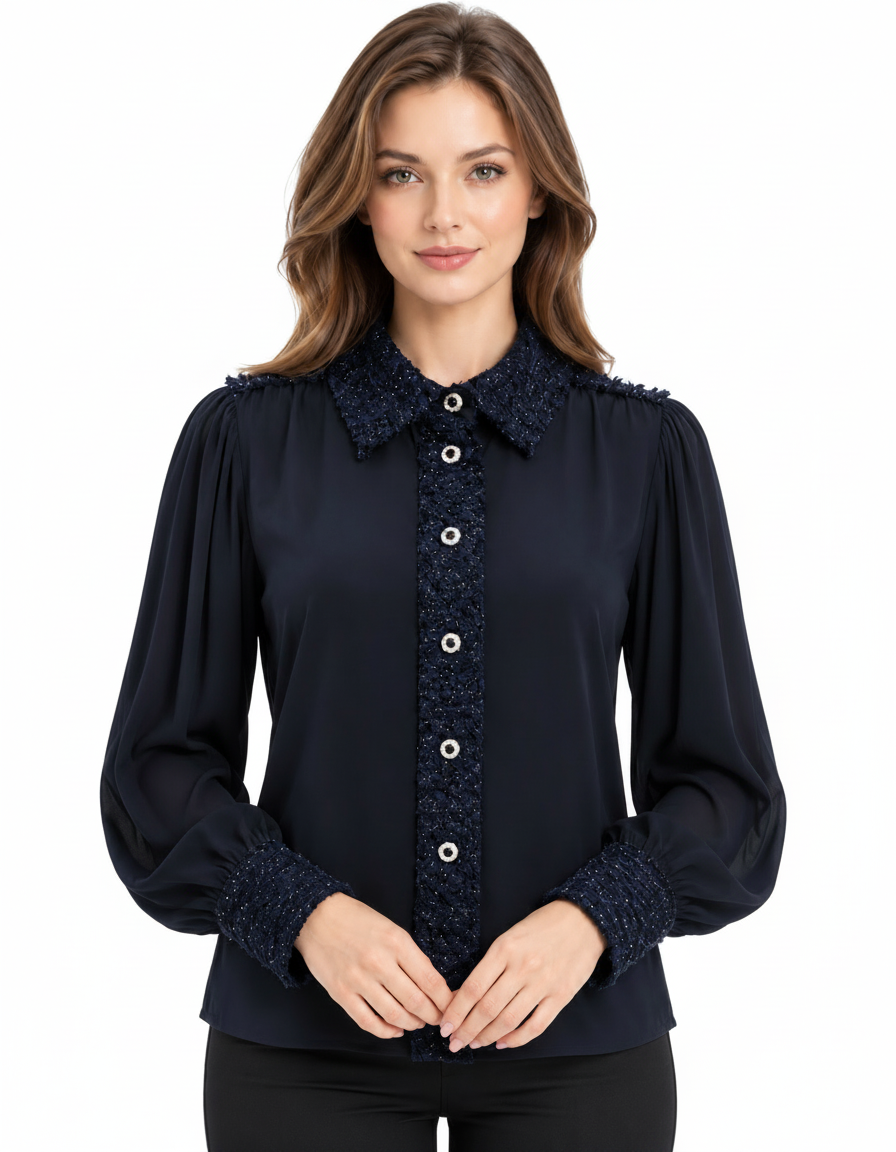 Bahija Elegant Blouse – Button-Front Collared  Elora