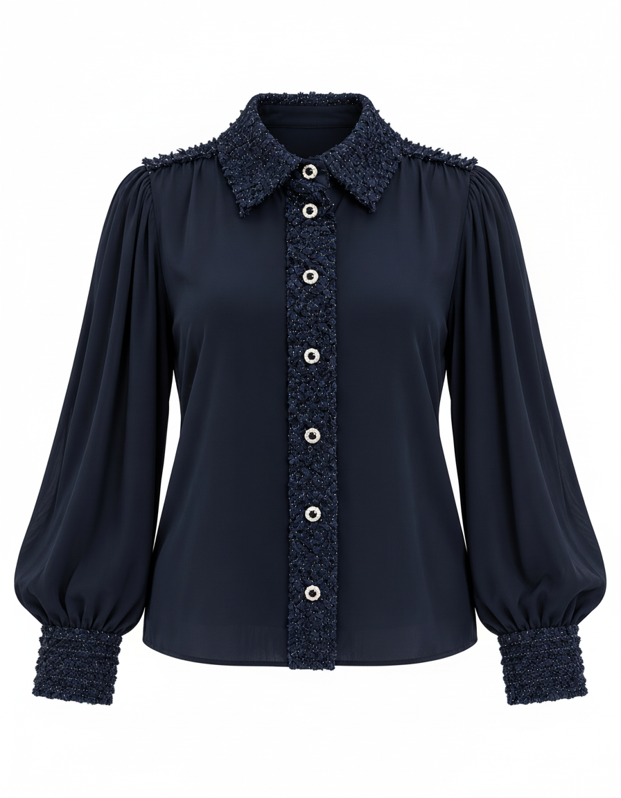 Bahija Elegant Blouse – Button-Front Collared  Elora
