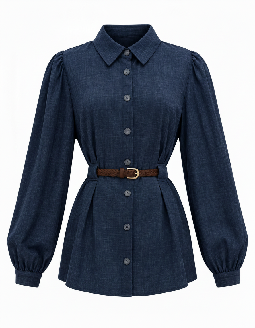 Faten Cotton Blouse – Button-Front Collared  Elora