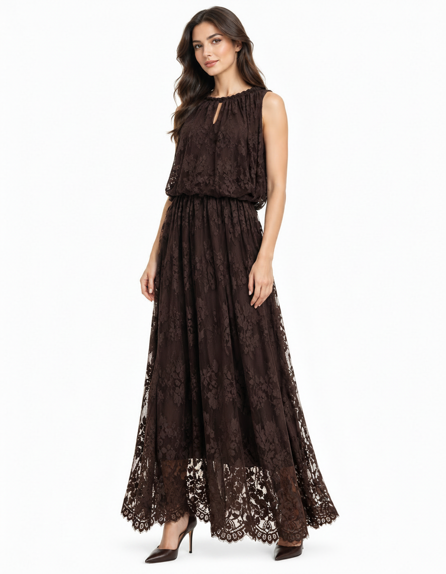 Raneen Floral Maxi Evening Dress – Pull-On Sleeveless  Elora