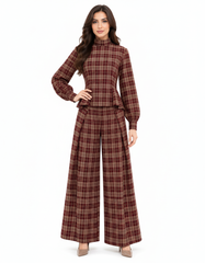 Wadha Plaid Cropped Co-ord Set – Long Sleeve  Elora