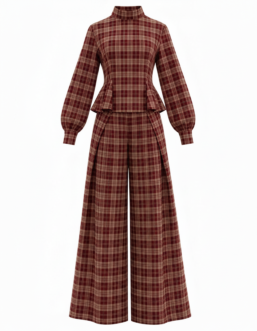 Wadha Plaid Cropped Co-ord Set – Long Sleeve  Elora