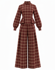 Wadha Plaid Cropped Co-ord Set – Long Sleeve  Elora