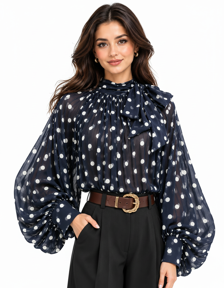Rowaida Polka Dot Blouse – Relaxed Fit Long Sleeve  Elora
