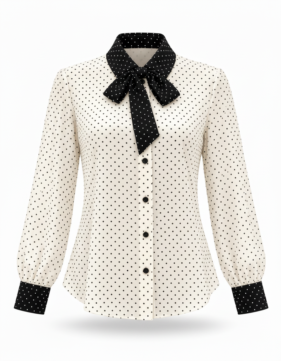 Ayesha Polka Dot Blouse – Button-Front Collared  Elora