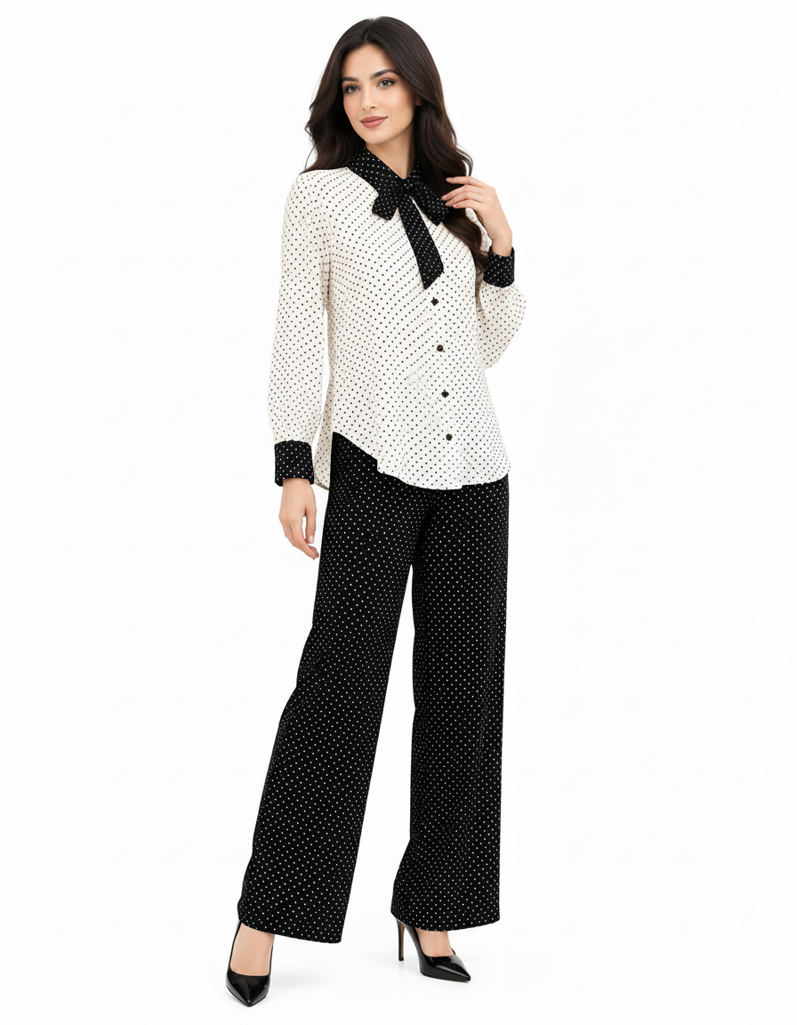 Ayesha Polka Dot Blouse – Button-Front Collared  Elora
