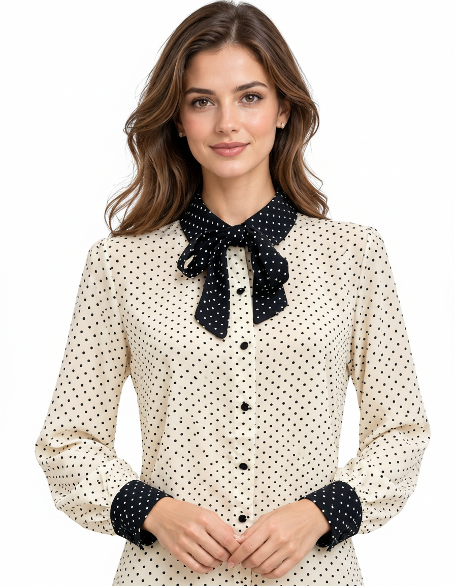 Ayesha Polka Dot Blouse – Button-Front Collared  Elora
