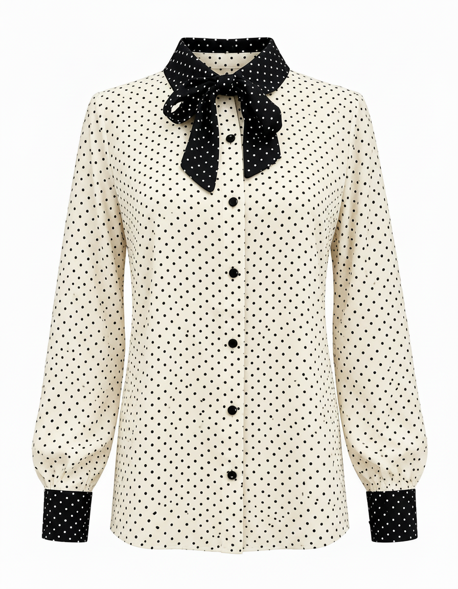 Ayesha Polka Dot Blouse – Button-Front Collared  Elora