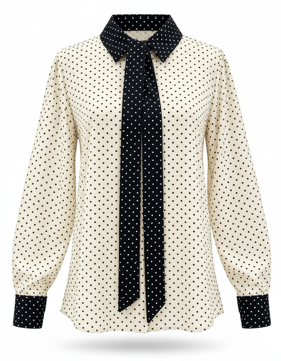 Ayesha Polka Dot Blouse – Button-Front Collared  Elora